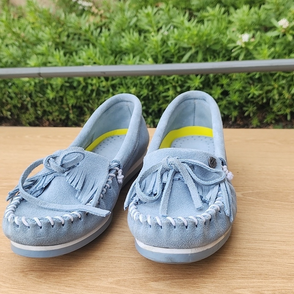 Minnetonka light blue suede moccasins size 7 - Picture 2 of 11